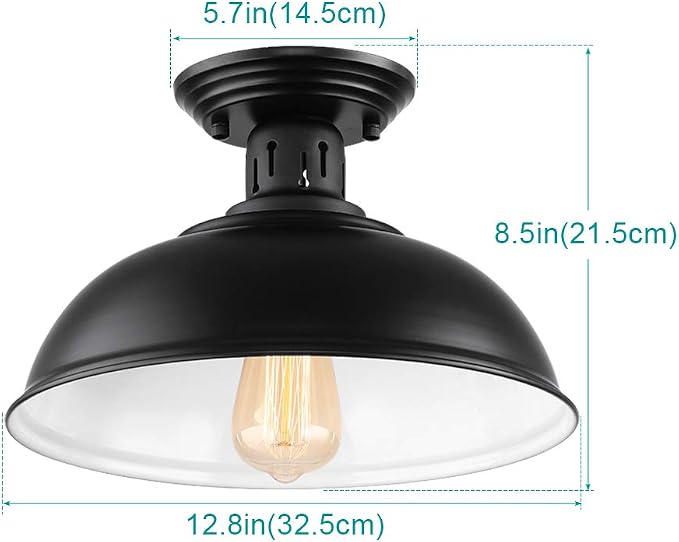 HMVPL Semi Flush Mount Ceiling Light Fixture, Farmhouse Light Fixtures, Black Outdoor Close to Ceiling Light for Porch, Entryway, Hallway, Foyer, and Gazebo