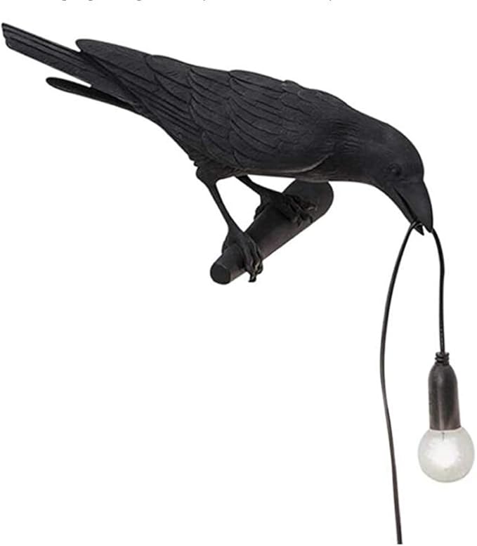 Crow Wall Lamp, Unique Gothic Raven Birds Wall Sconce Light for Bedside Bedroom Living Room Farmhouse Decor (Left Black Wall Lamp)