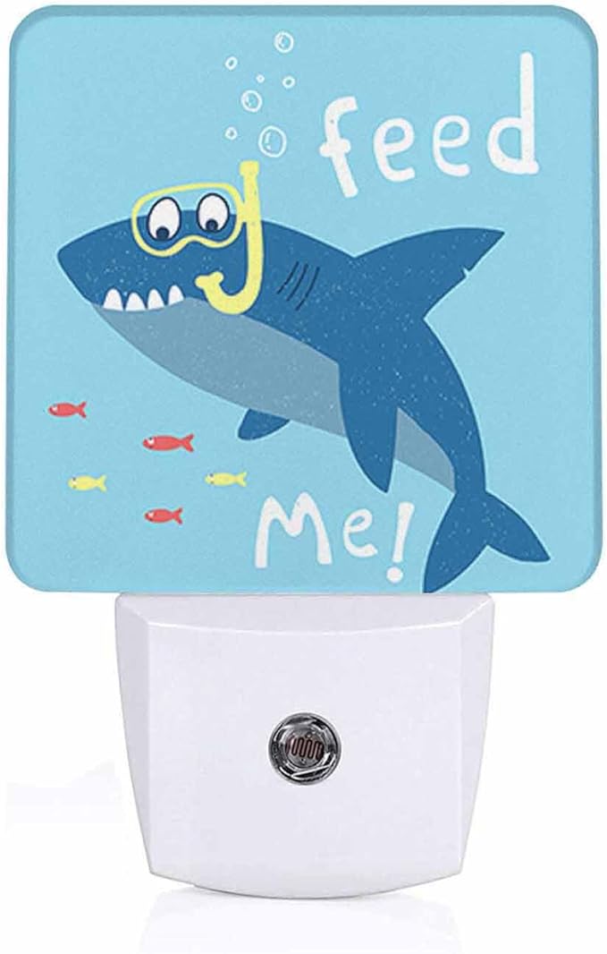 LED Night Light,Funny Cartoon Shark Kids LED Night Light Plug into Wall with Dusk to Dawn Light Sensor White Energy Efficient Nightlight for Bedroom Bathroom Hallway Living Room Kitchen