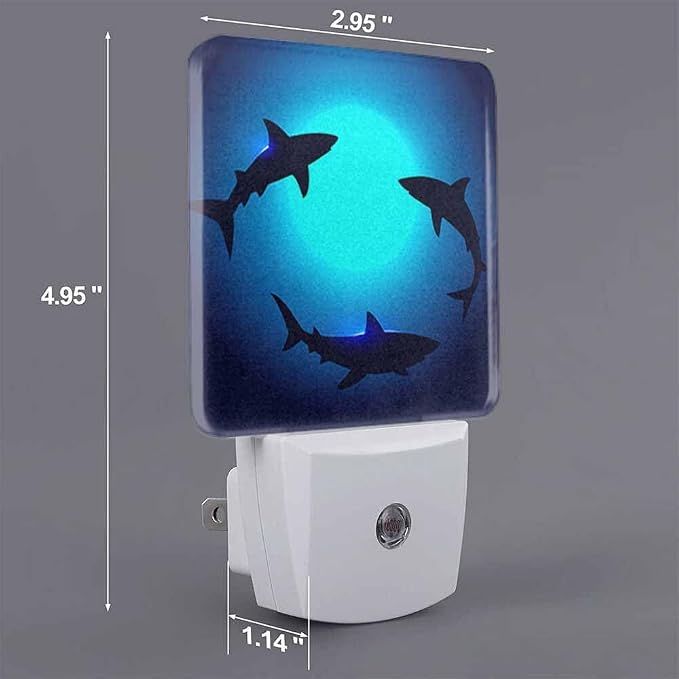 Sharks Night Lights Plug into Wall Three Sharks in The Deep Blue Ocean Night Light with Dusk to Dawn Sensor for Home Bedroom Bathroom Living Room 0.5W Sleep-Friendly