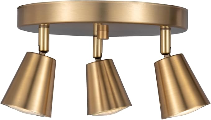 3 Light Track Lighting Kit, Matt Brass Finish Canopy with Moden Flush Mount Ceiling Spotlight for Kitchen,Dining,Living Room,Home Improvement