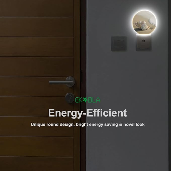 EKOBLA Summer Beach LED Night Light Conch Shell on Beach Sea Waves Ocean Plug-in Nightlights Home Auto Sensor LED Dusk to Dawn Light for Bedroom Bathroom Kitchen Corridor