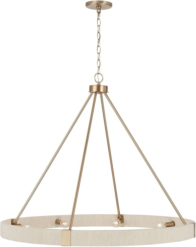 Capital Lighting 449881MA Delaney Modern Hand-Wrapped Rope Round Chandelier, 8-Light 480 Total Watts, 30" H x 36" W, Matte Brass