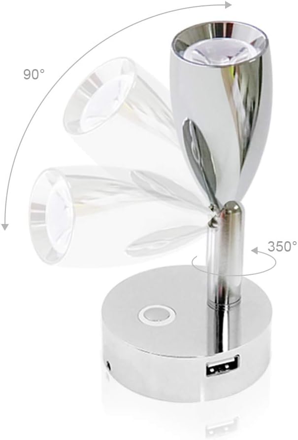 THALASSA RV 12V RV Reading Light with USB Port & Touch Dimmer Switch with Blue Night Light Mode, Polished Chrome Wall Sconce for 10V-30V System of Caravan Motorhome Trailer Camper Van