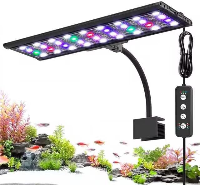 AQQA Clip On Aquarium Light, 24/7 & DIY Mode Full Spectrum Fish Tank Light | Adjustable Timer & Brightness, Memory Function, IP68 Waterproof LED Aquarium Plant Light, Fits 16–24 Inch Tanks