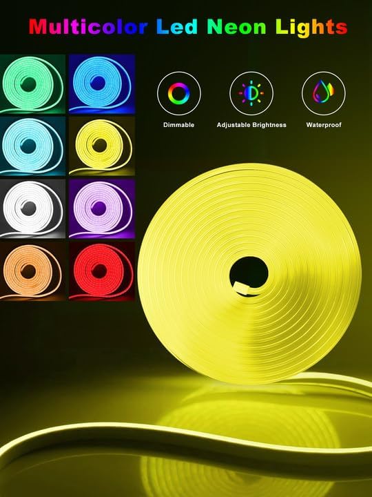 NBBUFF 50FT RGB Led Neon Rope Lights Outdoor with Remote & App Control | (1 Roll) Music Sync Led Strip Lights Color Changing, Neon Led Light Strip,DIY Flexible Led Lights For Bedroom, Gaming, Party