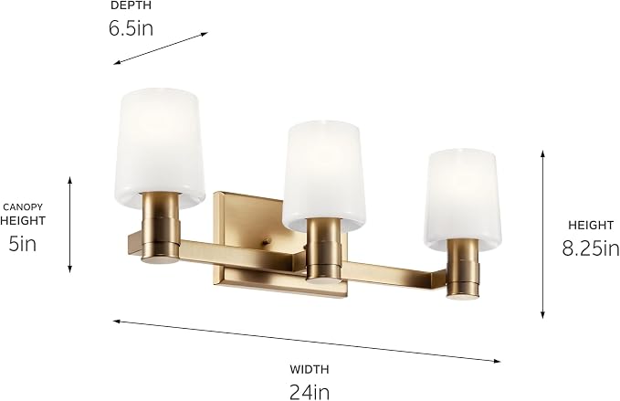 Kichler Adani 3-Light Bathroom Vanity Light, Champagne Bronze | Modern vanity light with opal glass for bathrooms and powder rooms (24" x 8.25"), 55176CPZ