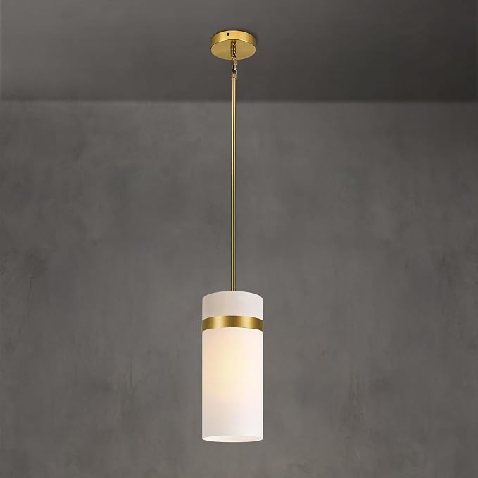Handcrafted Brass Pendant Light Fixtures, 6 Inch Modern Large Frosted Glass Kitchen Pendant Lights, Hanging Island Lights, for Kitchen Island, Dining Room,Bedroom,Includes Bulb