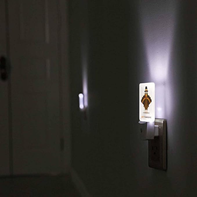 LED Night Light Plug into Wall with Dusk to Dawn Light Sensor White Energy Efficient Cartoon Thanksgiving Turkey Nightlight for Bedroom Bathroom Hallway Living Room Kitchen