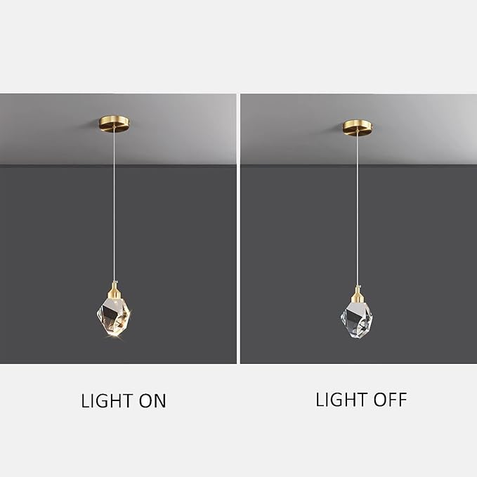 Modern Crystal Pendant Light, 3-Color LED Crystal Pendant Light, Adjustable Height Gold Ceiling Hanging Pendant Lamp, for Kitchen Island Bedroom Dining Room (Gold)