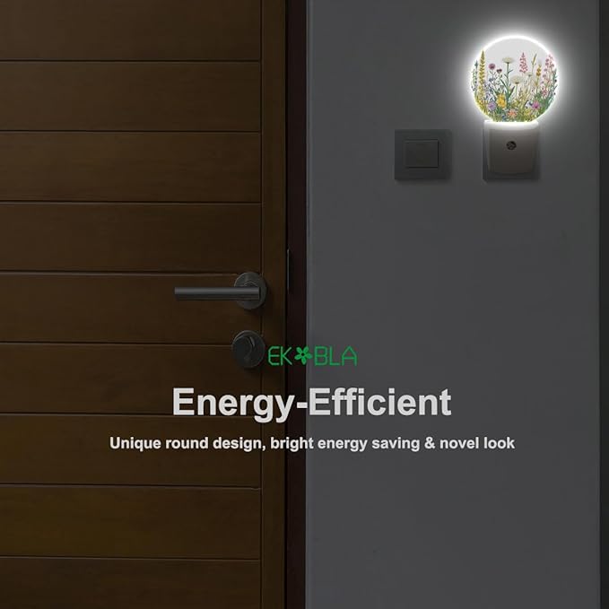 EKOBLA Vintage Floral Botanical Night Light Flowers Green Plants Leaves Night Lights Plug into Wall with Dusk to Dawn Sensor LED 0.5W Nightlights Sleep Friendly