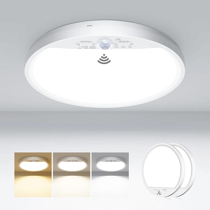 hepside 2 Pack Motion Sensor Ceiling Light Wired, 3000K/4000K/6500K LED Flush Mount Ceiling Light Fixture, 7Inch 15W Motion Sensor Light with Timer for Closet Stair Porch Hallway Pantry,White