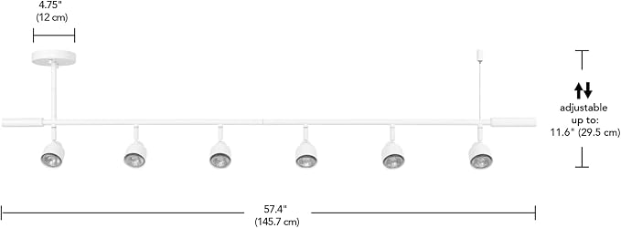 Globe Electric 64000054 6-Light Adjustable Height Track Lighting, Matte White, Pivoting Shades, GU10 Base, Minimalist Ceiling Light for Kitchen or Dining Room, Dimmer Switch Compatible