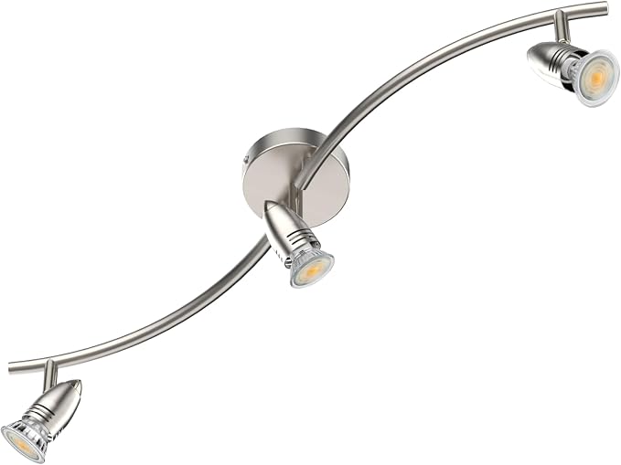 Track Lighting, Modern 3-Light Decorative Brushed Steel Flush Mount Ceiling Light Fixture, GU10 Pivot Heads, Adjustable Arms Directional Ceiling Spotlight, 28 Inch