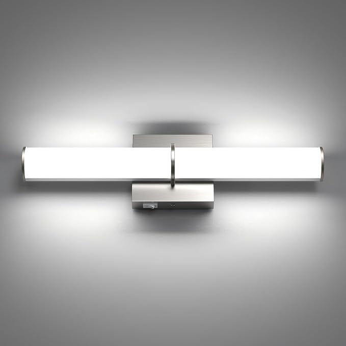 17.3Inch Modern Vanity Light Fixture with Switch, 12W 5000K Led Bathroom Light Fixture Over Mirror, Hardwired, Brushed Nickel 1200LM Vanity Light Bar for Mirror Bedroom Hallway Living Room