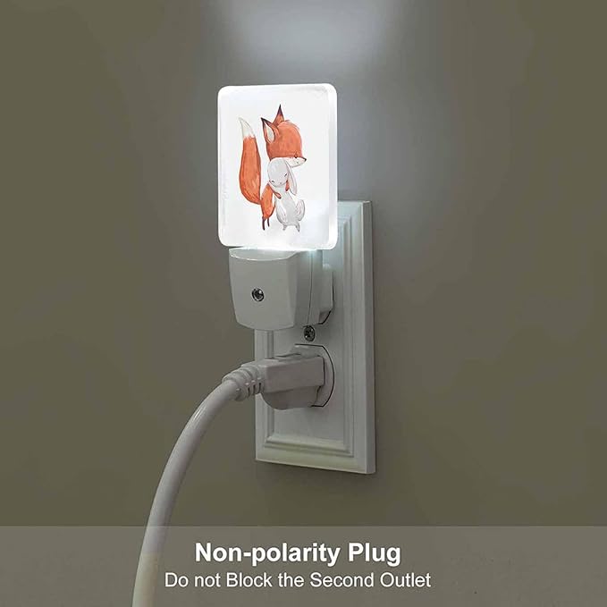 LED Night Light,Fox and Hare LED Night Light Plug into Wall with Dusk to Dawn Light Sensor White Energy Efficient Nightlight for Bedroom Bathroom Hallway Living Room Kitchen