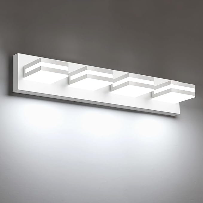 IZORRO LED Modern Bathroom Lights Fixtures(4-Light,Dimmable),Matte White Acrylic Wall Lighting,Vanity Lights for Bathroom Over Mirror - 6000k 24In （No Assembly Required）