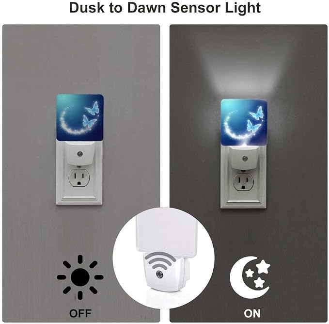 Glowing Butterflies LED Night Lights Plug into Wall Sparkle Firework and Stars 0.5W Plug in Night Light, Dusk to Dawn, Bright Nightlight Auto On/Off, for Room Bedroom Bathroom