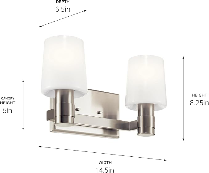 Kichler Adani 2-Light Bathroom Vanity Light, Brushed Nickel | Modern vanity light with opal glass for bathrooms and powder rooms (14.5" x 8.25"), 55175NI