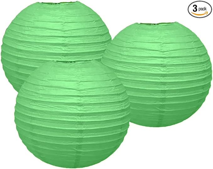 Matissa Pack of 3 Round Paper Lanterns, Light Green, 6" / 15CM