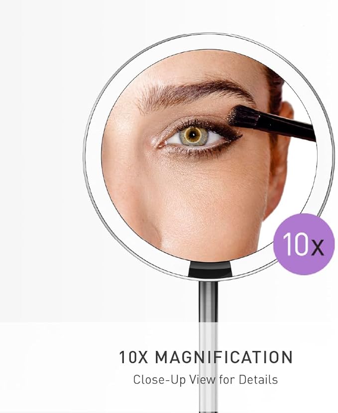 simplehuman Sensor Mirror, 5" Round Rechargeable Mini Travel Makeup Mirror, 10x Magnification, Brushed Stainless Steel