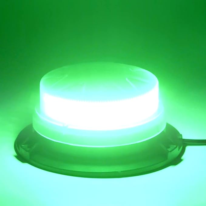 Green Led Emergency Strobe Beacon Lights for Car Vehicles 12V 24V 24-LEDs | Magnetic Mount, 8 Flash Model, Warning Safety Flashing, Rooftop Signal Lamp for Forklife Construction Truck Tractor Golf SUV
