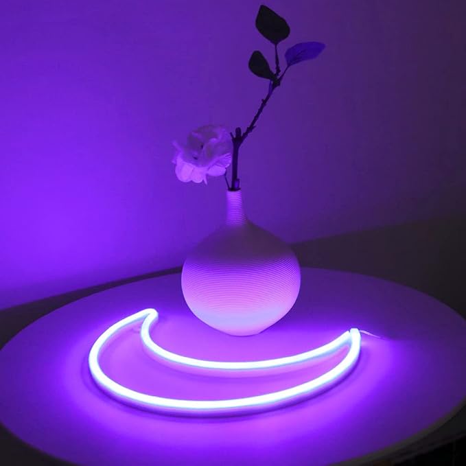 LED Purple Moon Neon Sign Light, Battery or USB Powered 5V Cute Room Decor | Art Decorative Night Lights Halloween Decorations for Girls, Window, Wall, Home, Bedroom, Office, Dorm, Party, Wedding