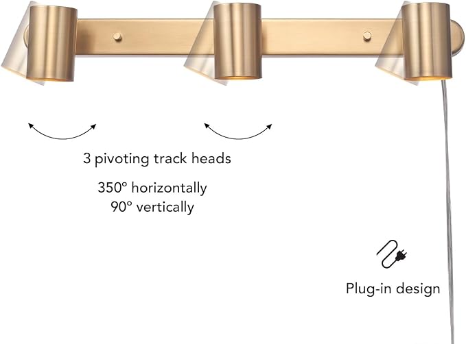 Globe Electric 3-Light Plug-in Track Lighting, Matte Brass, Adjustable Heads, 15-Foot Cord, 59469