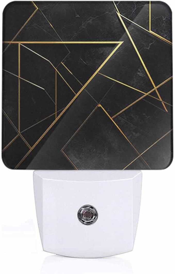 Triangular Gold Trimmed Design Night Light Black Plug into Wall with Dusk to Dawn Light Sensors 0.5W Warm Nightlights for Bedroom Bathroom Hallway