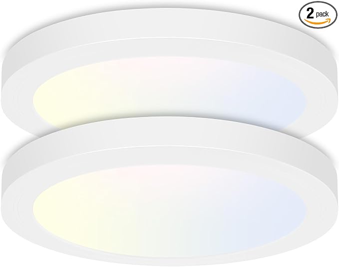 hykolity 7Inch Selectable CCT LED Flush Mount Ceiling Light,1500LM,2 Pack | 15W 3000K/4000K/5000K, Edge-Lit Flush Mount Ceiling Light Fixture for Kitchen, Bedroom, Laundry and Closet Room,White