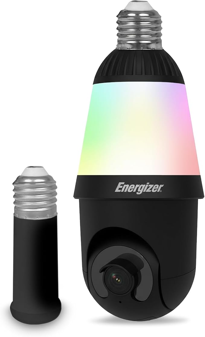 Energizer Smart 2K Light Bulb Security Camera, 1000 Lumens LED Light, 5G&2.4G Wi-Fi Outdoor Socket Camera, Pan Tilt Auto Tracking, (Black, AI Smart Detection Built-in)