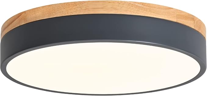 Yiisem Dimmable Wood LED Flush Mount Ceiling Light, Grey, 11.8 in | 5CCT 2700K-6000K Modern Close to Ceiling Lighting Fixtures, Round Ceiling Lamp for Bedroom, Kitchen, Hallway, Laundry Room