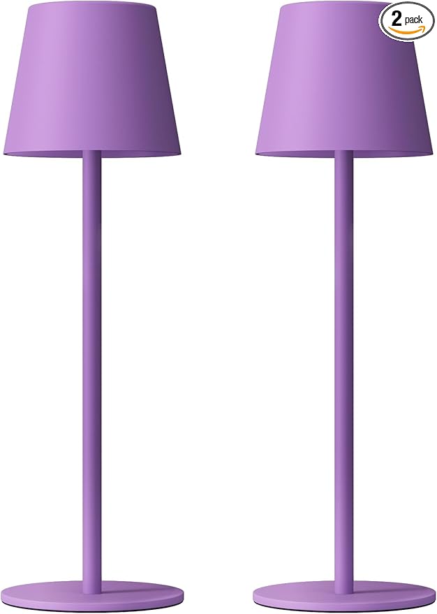Kakanuo Cordless Table Lamp Rechargeable Purple - KK 2 Pack 5000mAH Battery Operated Lamp for Counter, 3 Color Stepless Dimming Wireless Lamp for Dining Kitchen, Outdoor Patio, Touch Control