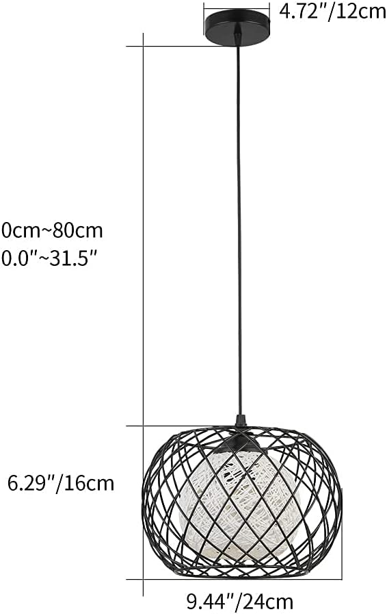 Modern Pendant Hanging Light Industrial-Light Fixture Rustic Ceiling, Metal Cage Hanging Lamps Vintage Industrial Chandelier Black for Bedroom,Kitchen Island,Hallway,Entryway,Garage,Bathroom.