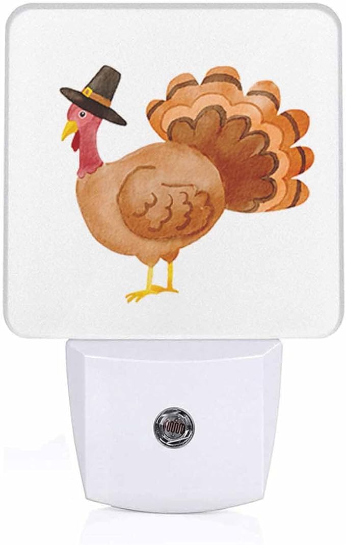 LED Night Light Plug into Wall with Dusk to Dawn Light Sensor White Energy Efficient Watercolor Thanksgiving Turkey Nightlight for Bedroom Bathroom Hallway Living Room Kitchen