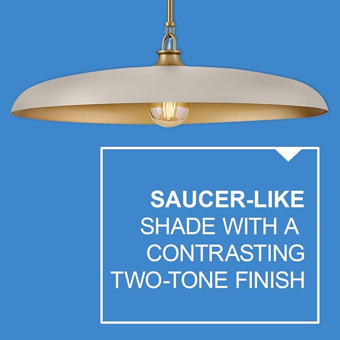 Hinkley Sadie 18" Medium Dome Pendant, Light Taupe with Lacquered Brass | Two Tone Saucer Chandelier, Includes (5) 7" Downrods, Needs a Med. LED Bulb, Adjustable Height, Dining Room, Kitchen