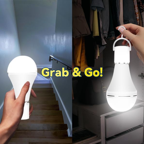 Neporal A19 Rechargeable Light Bulbs, Socket Rechargeable Emergency Light Bulb for Power Failure, Battery Backup Bulbs for Home, Hurricane, Led Bulb 60 Watt Equiv. (White, 6 Count (2600mAh))