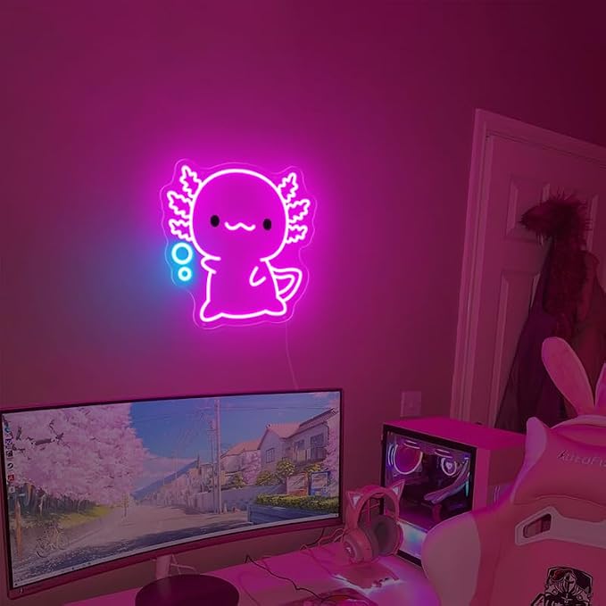 Axolotl Neon Sign, LED Night Light for Kids Room Wall Decor | Cute Bedroom Decor, Gamer Setup, Birthday Party, Nursery Room, Kawaii Style, Soft Glow, USB Powered, Gift Ready