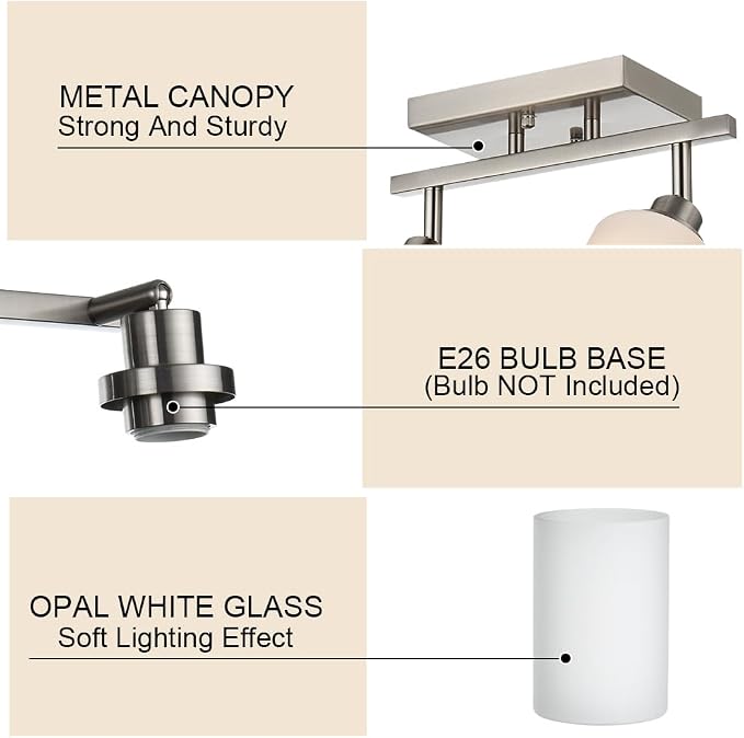 2-Light Track Light Fixtures Wall Sconce Lighting, Brushed Nickel Spotlight for Kitchen Living Room Dining Room Hallway, E26 Bulb Base