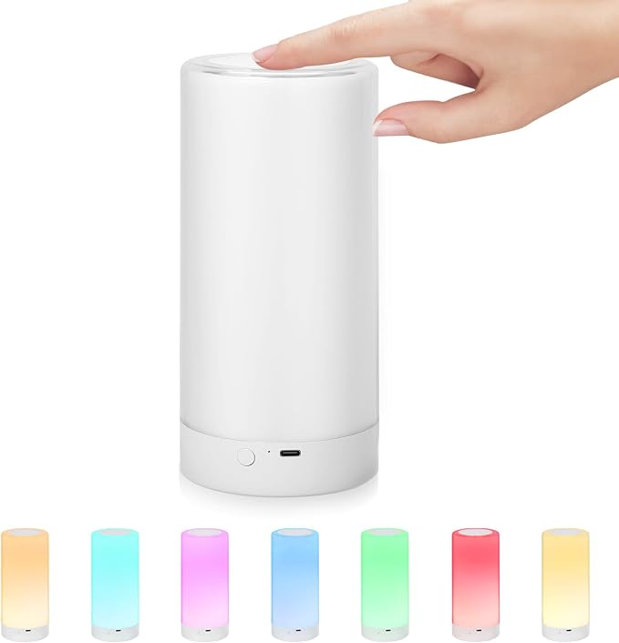 UNIFUN Table Lamp, Touch Sensor Bedside Lamps, Dimmable Warm White Light & Color Changing RGB for Kids Room, Bedroom, Living Room, Holiday Use