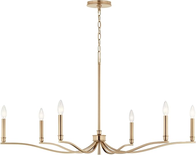 Kichler Malene 6-Light Chandelier, Updated Traditional Light in Champagne Bronze, Sloped Ceiling Compatible, for Foyer, Dining Room or Living Room (22.25" x 42"), 52696CPZ
