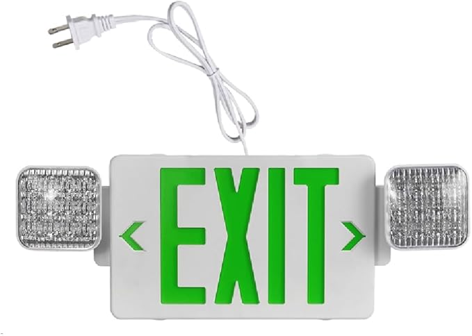GZRUIYANG Exit Sign with Emergency Lights Green, LED Emergency Exit Light with Battery Backup, UL 924 Certified, AC 120/277V, Commercial Emergency Lights Combo with Plug, Green