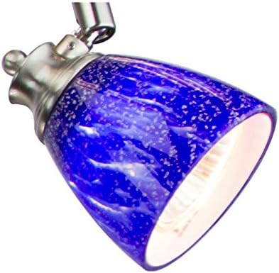 4 Light Adjustable Track Light, Brushed Steel Finish, Blue Glass Shade, Ready to Install, Bulb Included, D268-44C-BS-BLS
