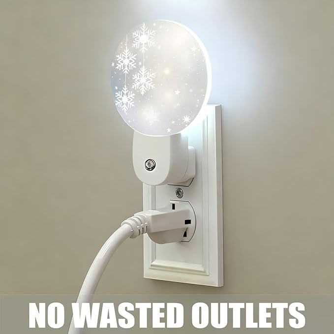 Mugod Winter Snowflake and Starry Scene Plug-in Nightlights Merry Christmas Night Light Plug into Wall with Dusk-to-Dawn Sensor LED Lighting 0.5W Sleep-Friendly