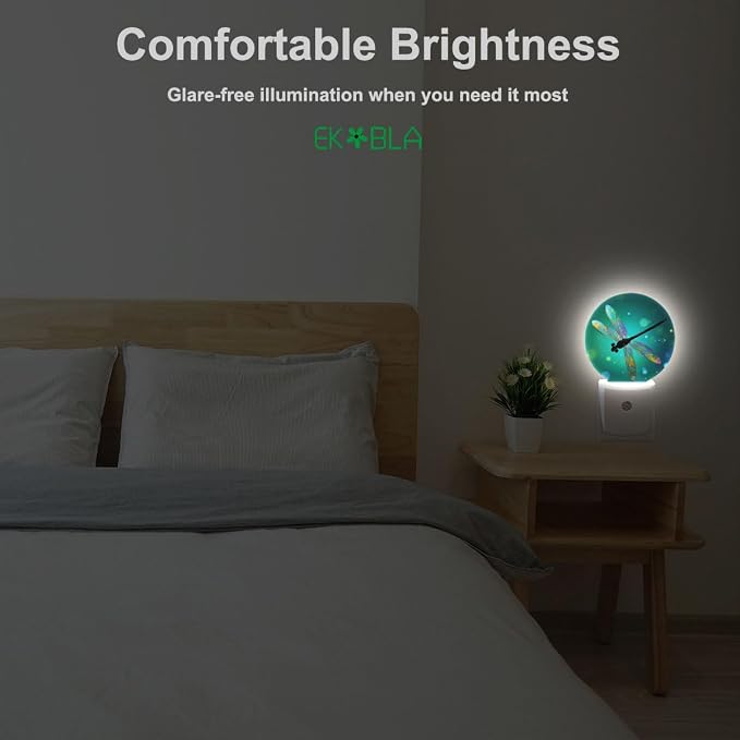 EKOBLA Dragonfly Night Light, Fantasy Green Dragonfly Night Lights Plug Into Wall with Dusk to Dawn Light Sensors for Bedroom, Bathroom, Hallway, Kitchen