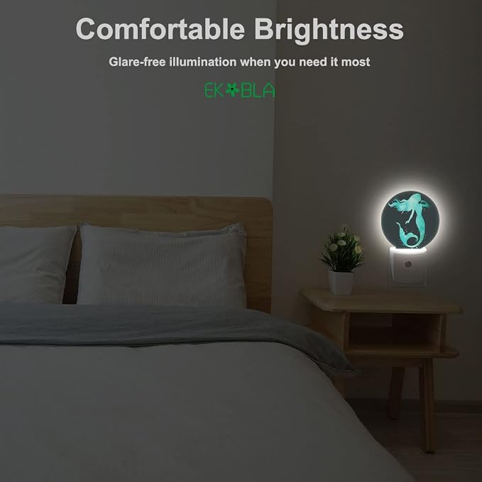 EKOBLA Mermaid Night Light, Green Fish Scale Ocean Theme Night Lights Plug Into Wall with Auto Sensor for Teens and Girls Bedroom