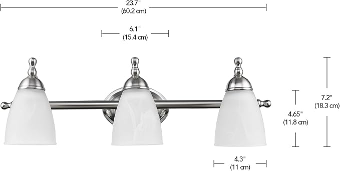 Globe Electric 50783 23" 3-Light Vanity Light, Satin Nickel, Alabaster Glass Shades, Beauty Room Accessories, Bathroom Lights Over Mirror, Makeup Mirror Lights, Wall Light