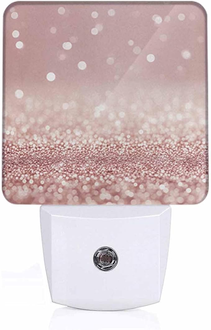 Rose Gold Night Lights Plug into Wall Luxury Glitter Hazy Dreamlike Night Light with Dusk to Dawn Sensor for Home Bedroom Bathroom Living Room 0.5W Sleep-Friendly