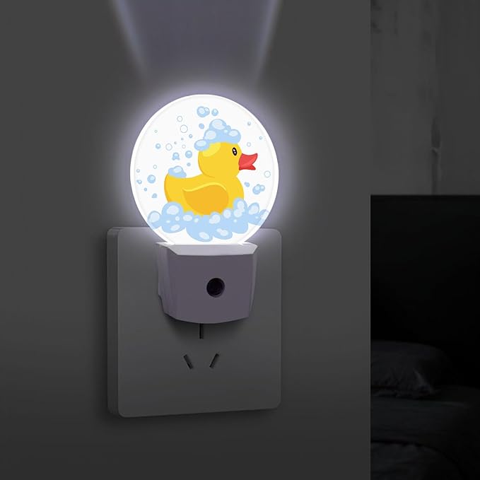 Round LED Night Light,Cartoon Yellow Rubber Duck LED Night Light Plug into Wall with Dusk to Dawn Light Sensor White Energy Efficient Nightlight for Bedroom Bathroom Hallway LivingRoom Kitchen