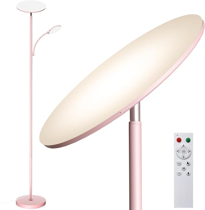 marctronic Pink Floor Lamps for Living Room, 44W/4500LM Super Bright 2 in 1 LED Floor Lamp with Remote, Stepless Dimmable, 69" Tall Standing Floor Lamp with Bendable Reading Light for Bedroom Office